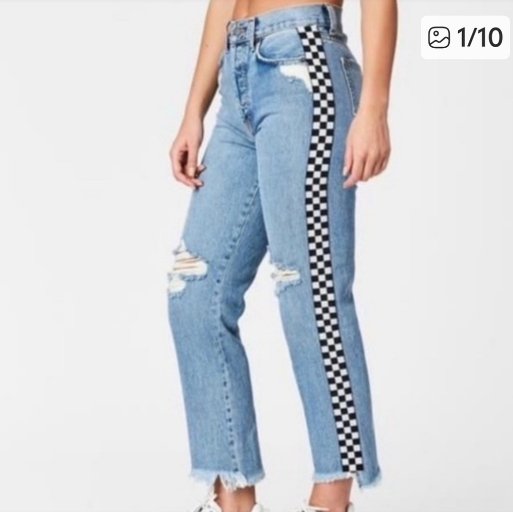 Carmar Blue Checker Side Striped Jeans